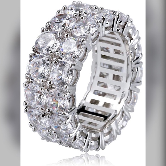 Love Eternity Ring – Double Row 9MM CZ Band, Sterling Silver-Plated (Size 7) - Picture 2 of 5